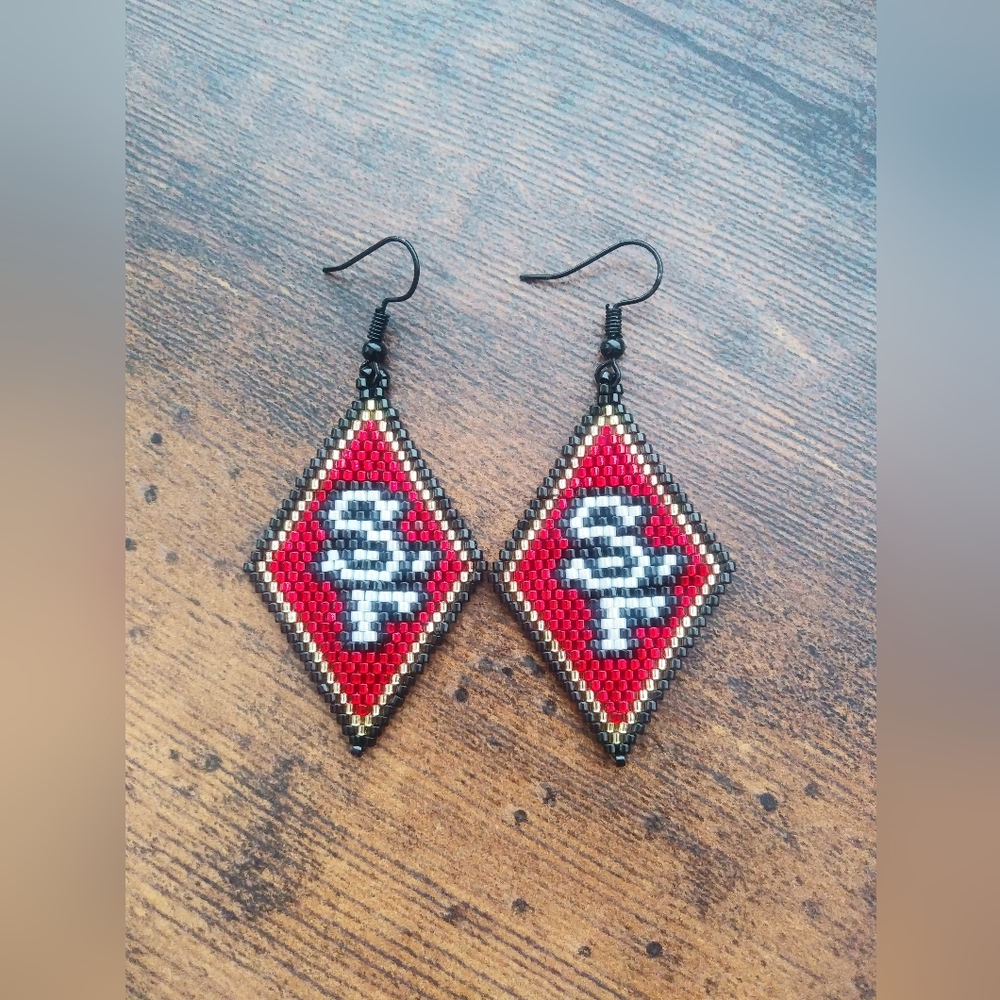 Handmade 49ers Beaded Earrings